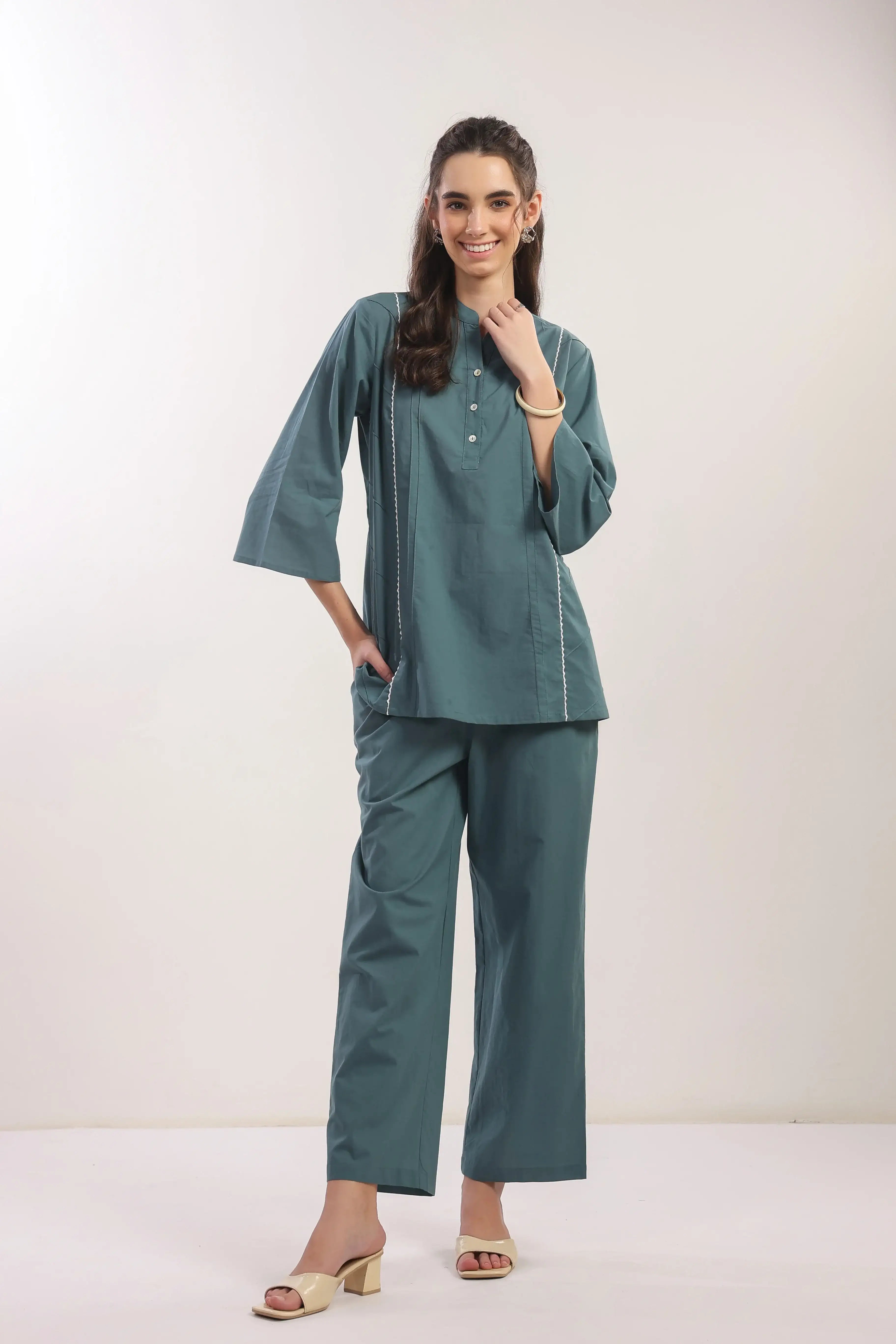 Teal Tranquility Straight Fit Cotton Co-ord Set