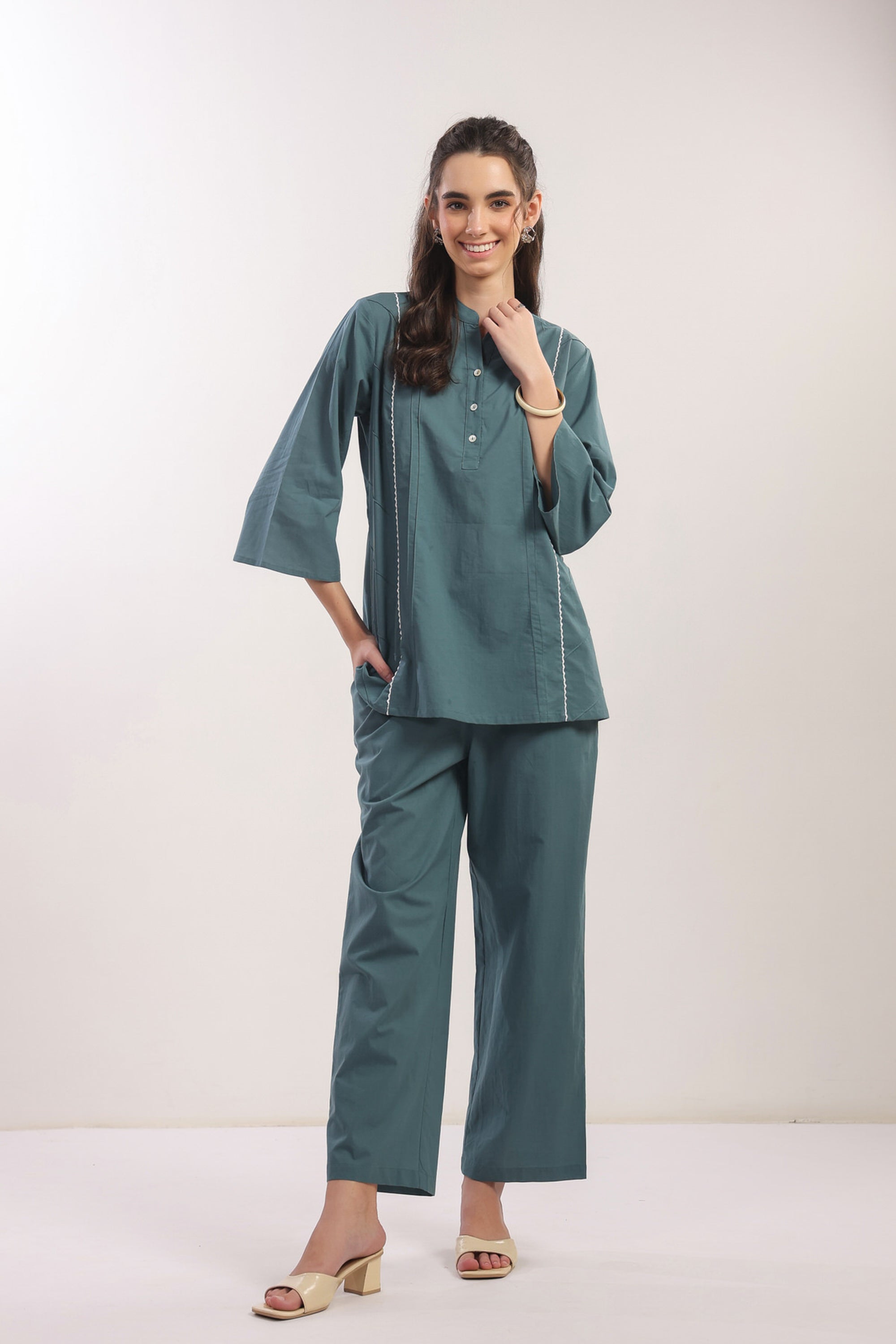 Teal Tranquility Straight Fit Cotton Co-ord Set