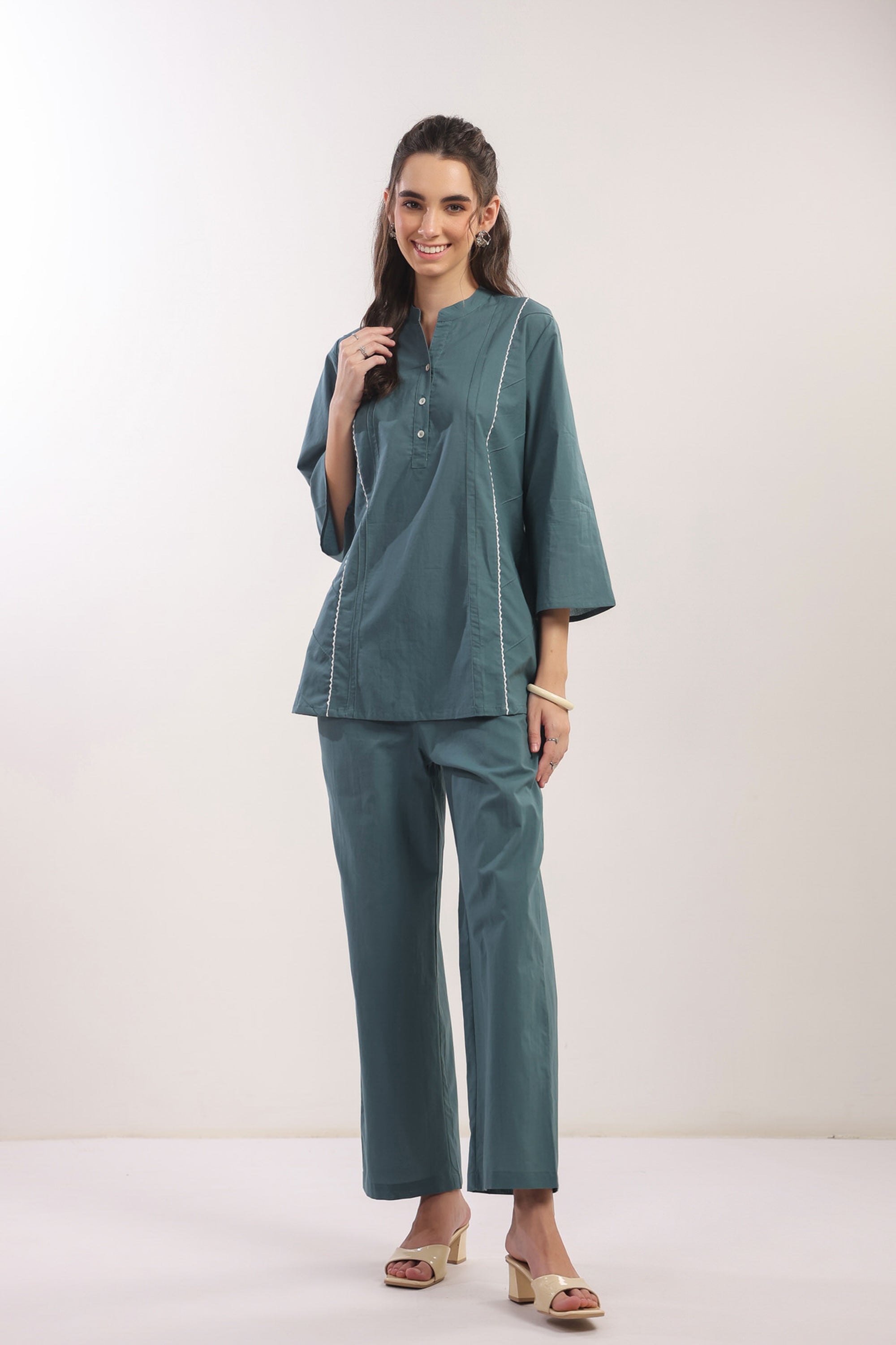 Teal Tranquility Straight Fit Cotton Co-ord Set