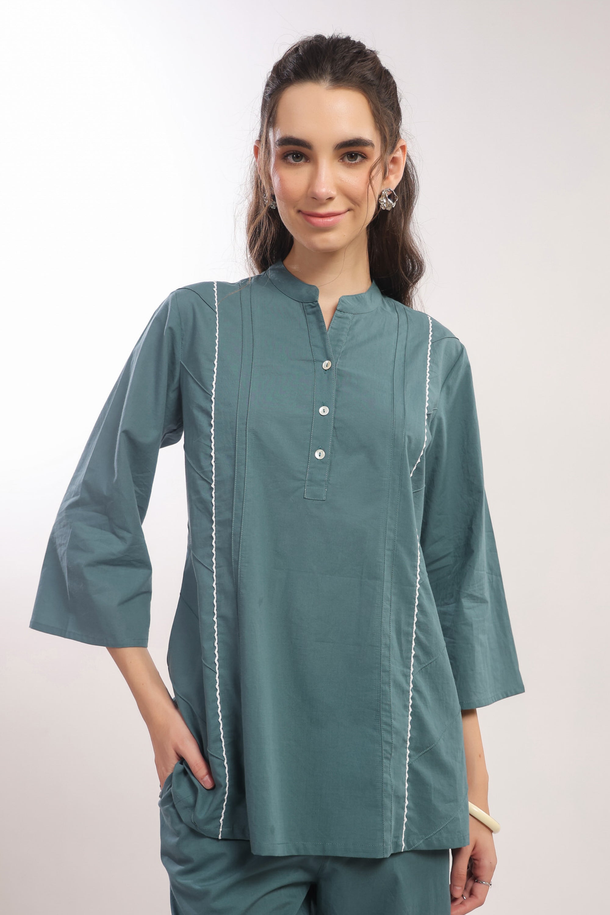 Teal Tranquility Straight Fit Cotton Co-ord Set