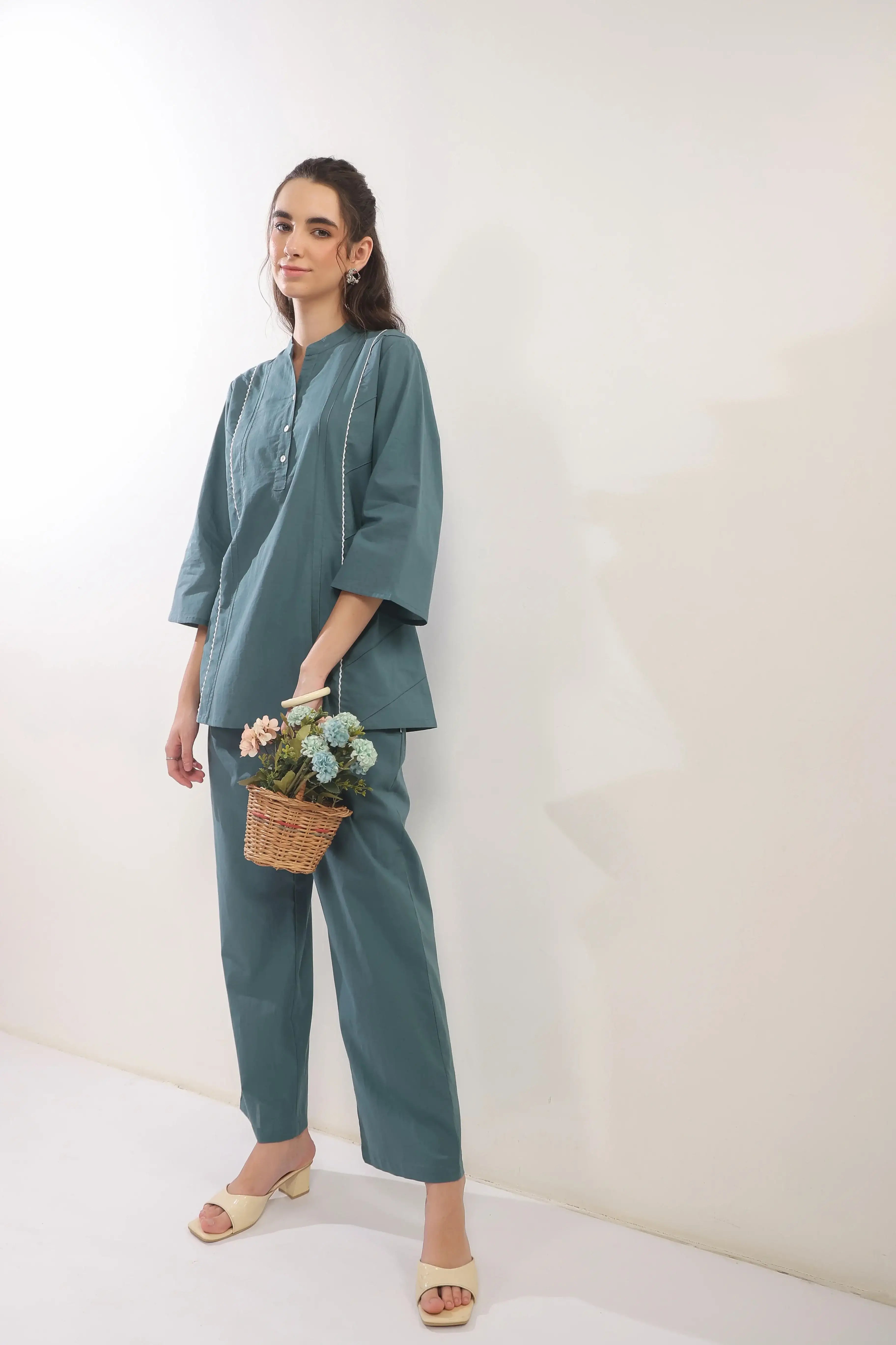 Teal Tranquility Straight Fit Cotton Co-ord Set