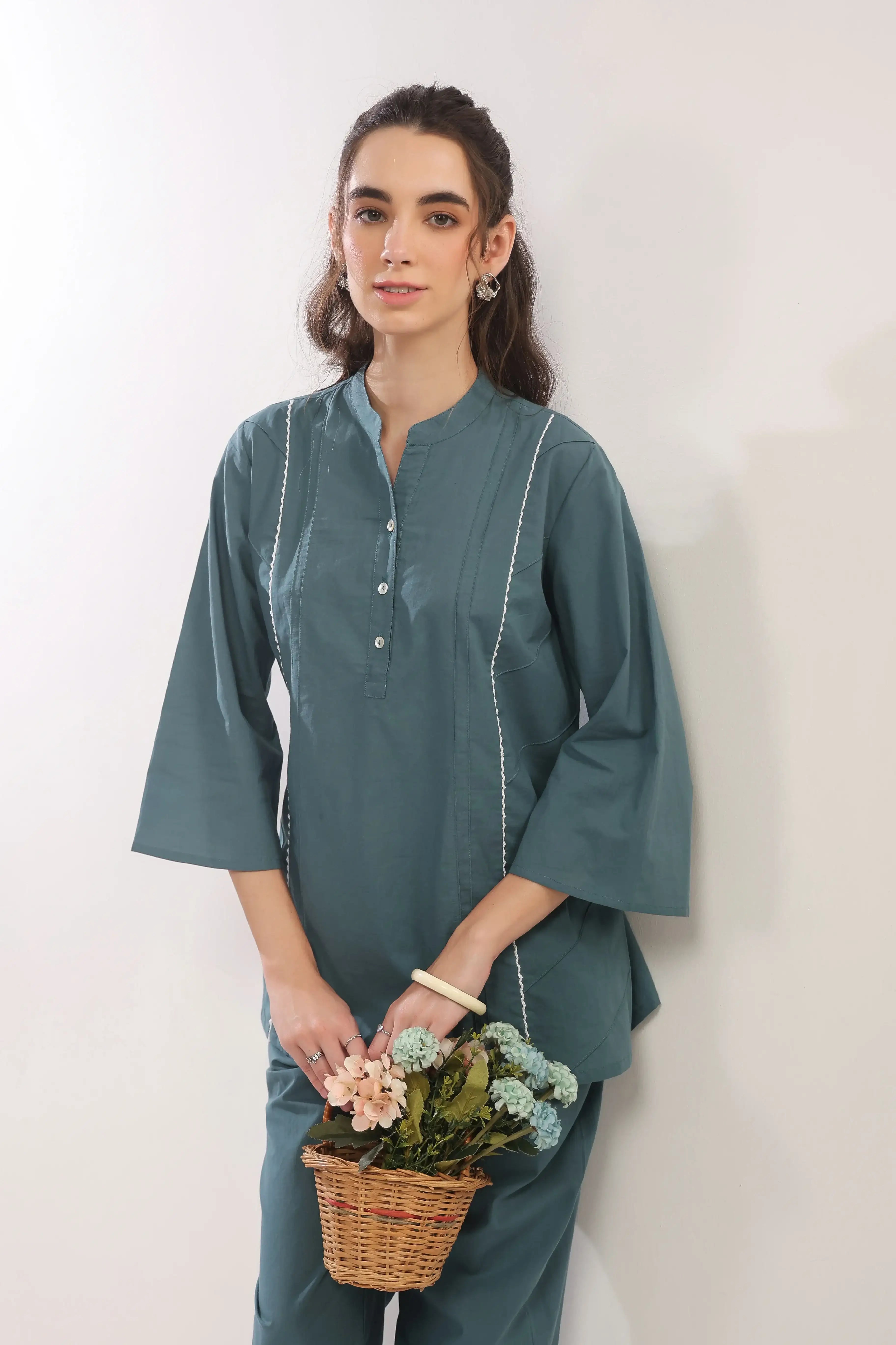 Teal Tranquility Straight Fit Cotton Co-ord Set