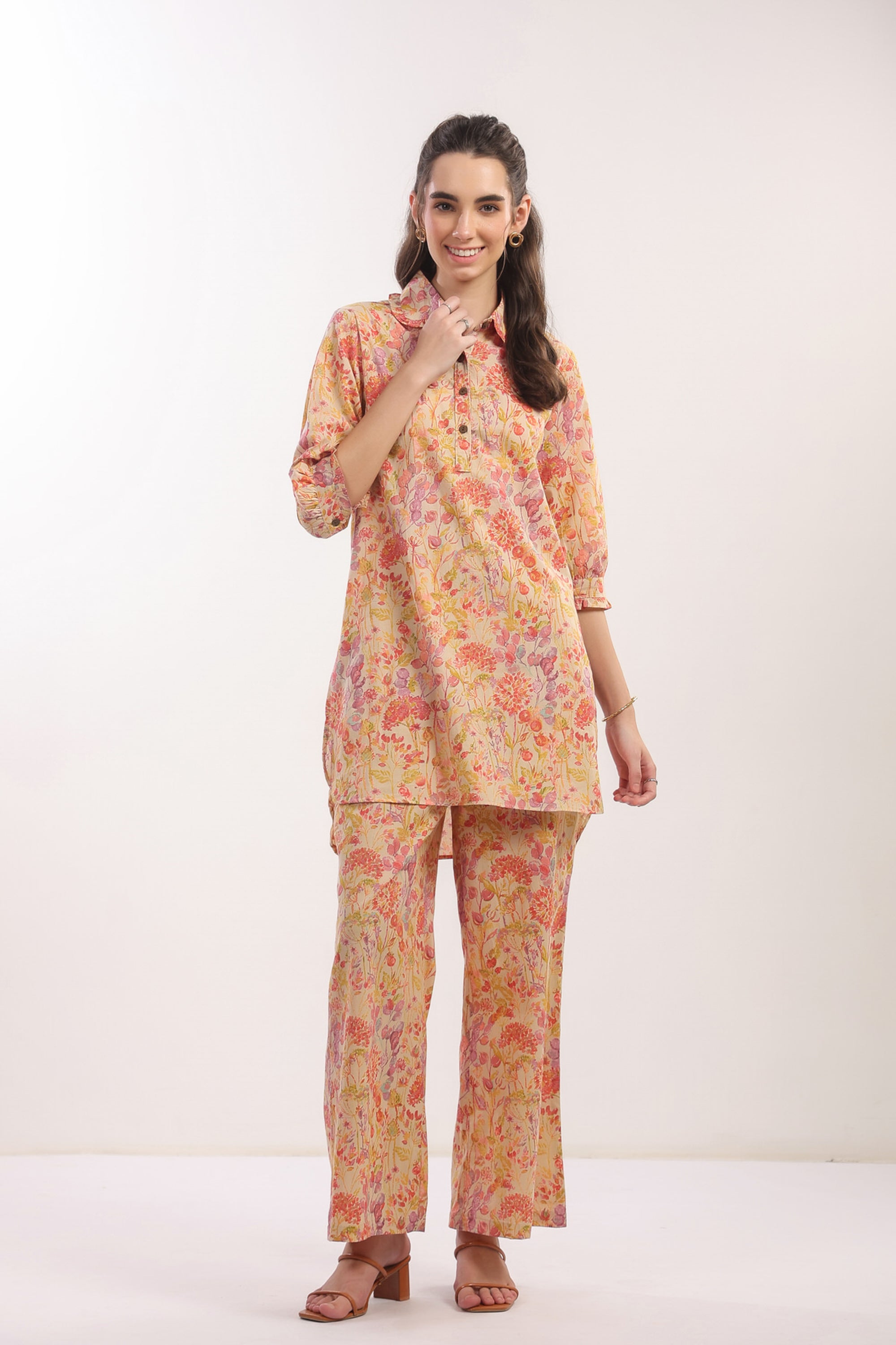 Tangerine Bloom Cotton Co-ord Set