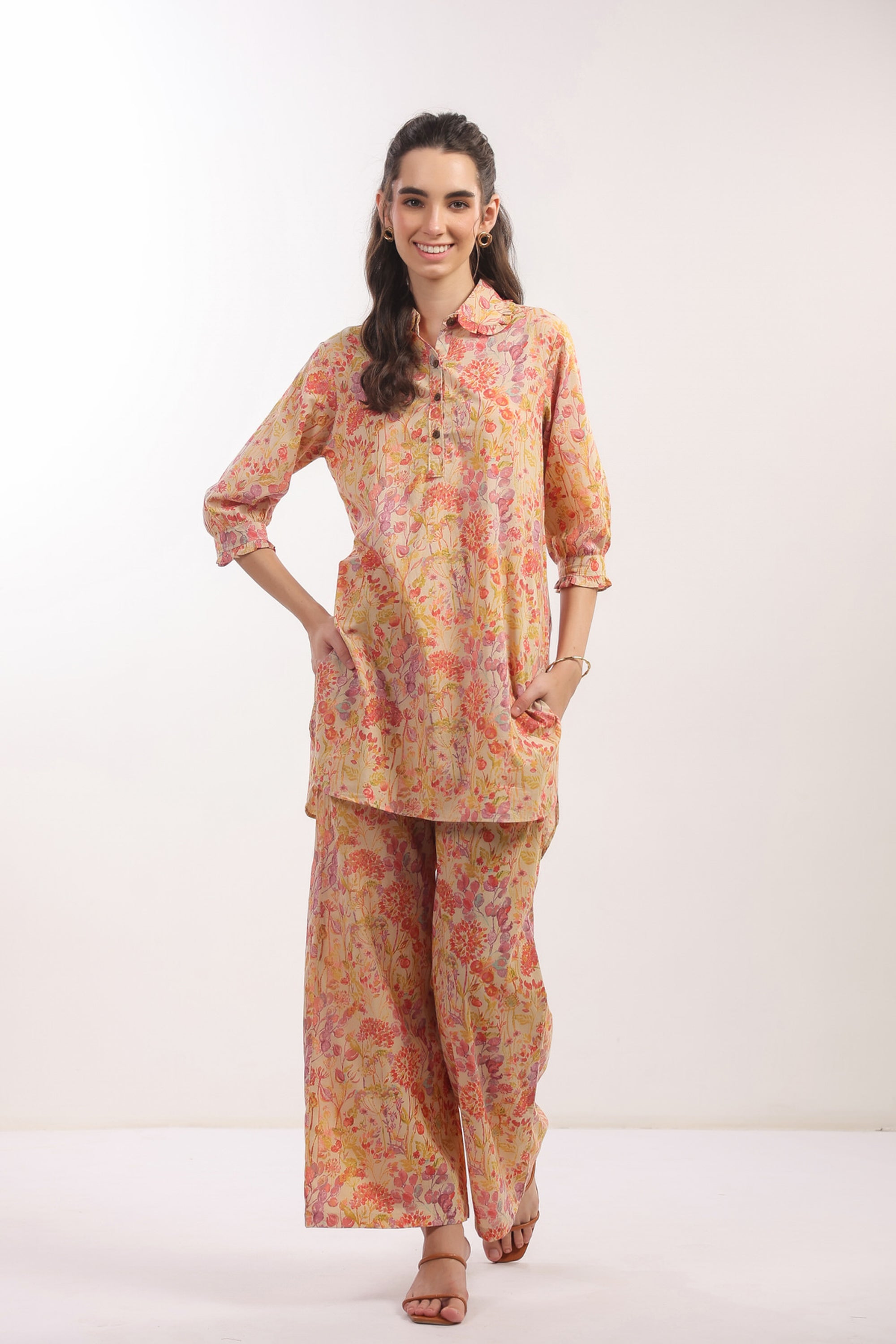 Tangerine Bloom Cotton Co-ord Set