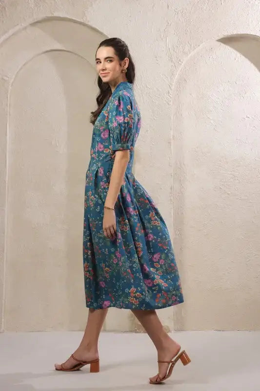 Bloom Mosaic Blue Cotton Dress