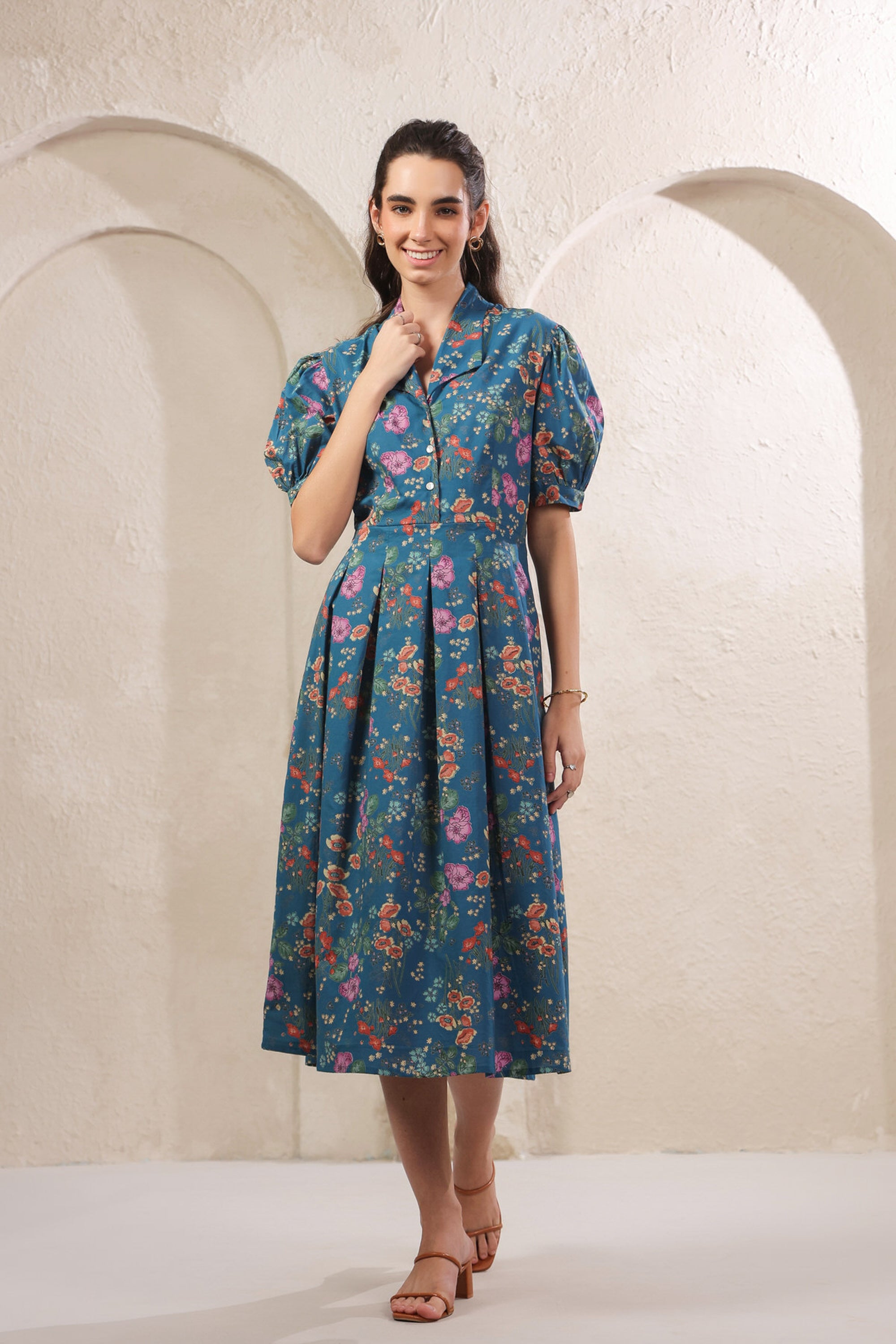 Bloom Mosaic Blue Cotton Dress