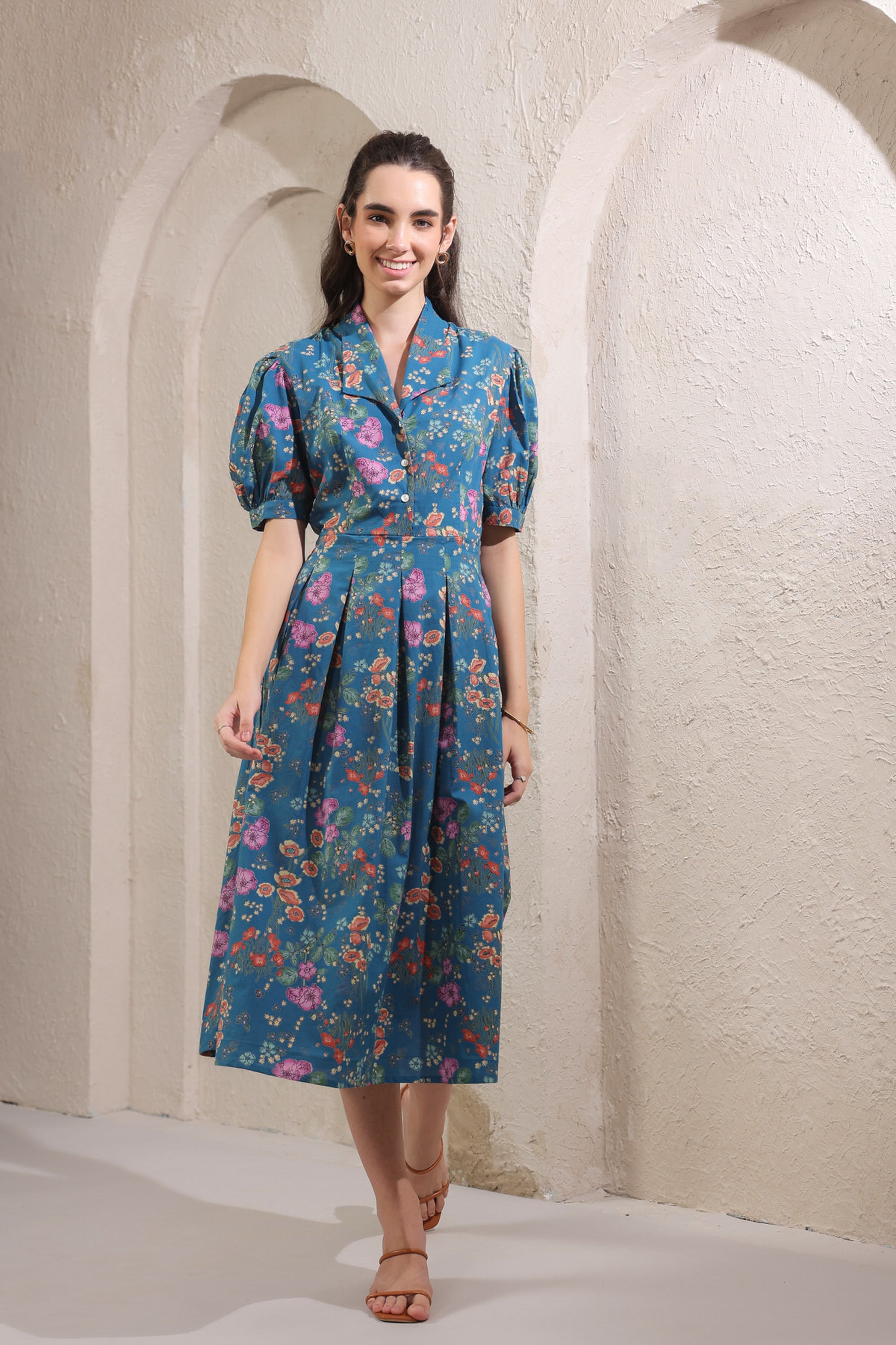 Bloom Mosaic Blue Cotton Dress
