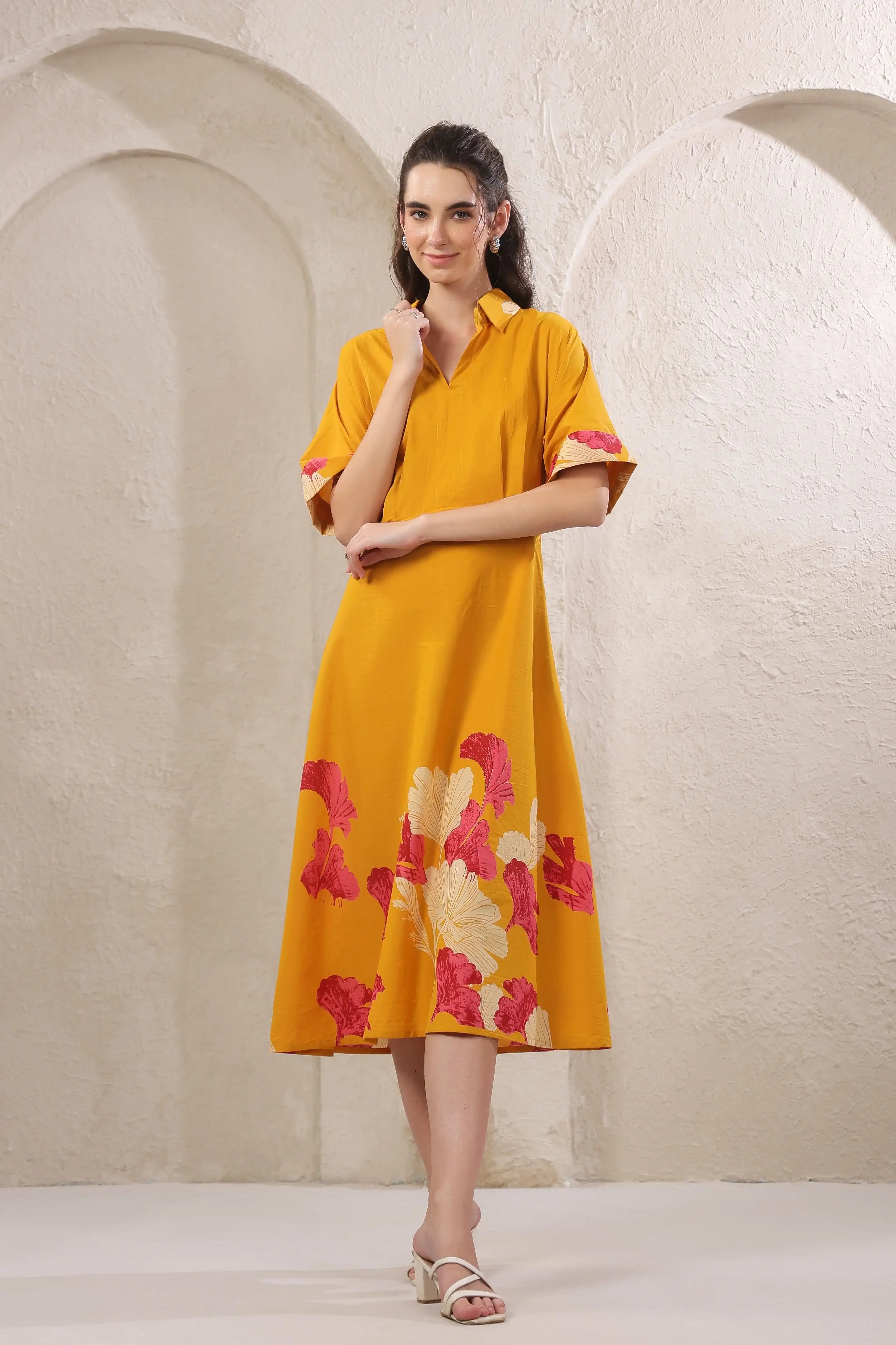 Marigold Rouge Yellow Cotton Dress