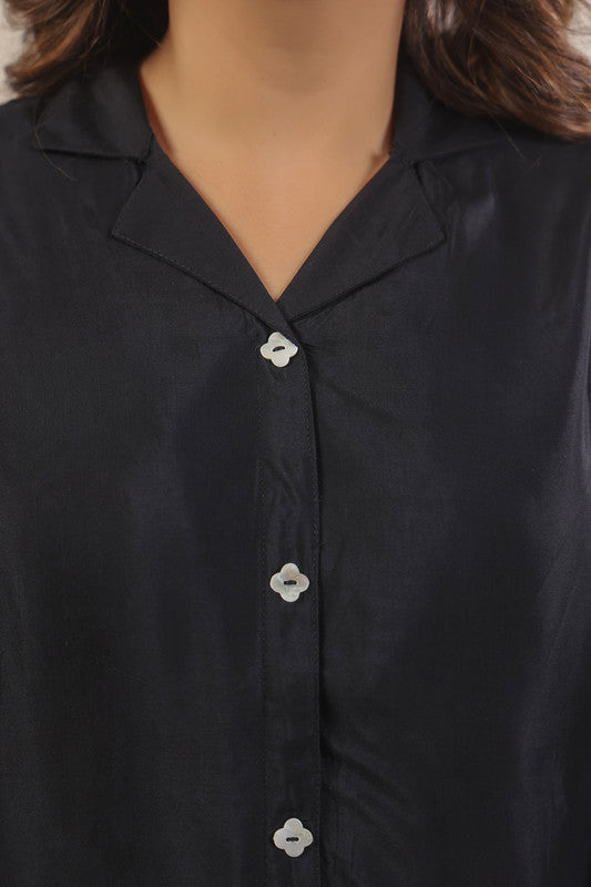 Black Floral Border Print Top