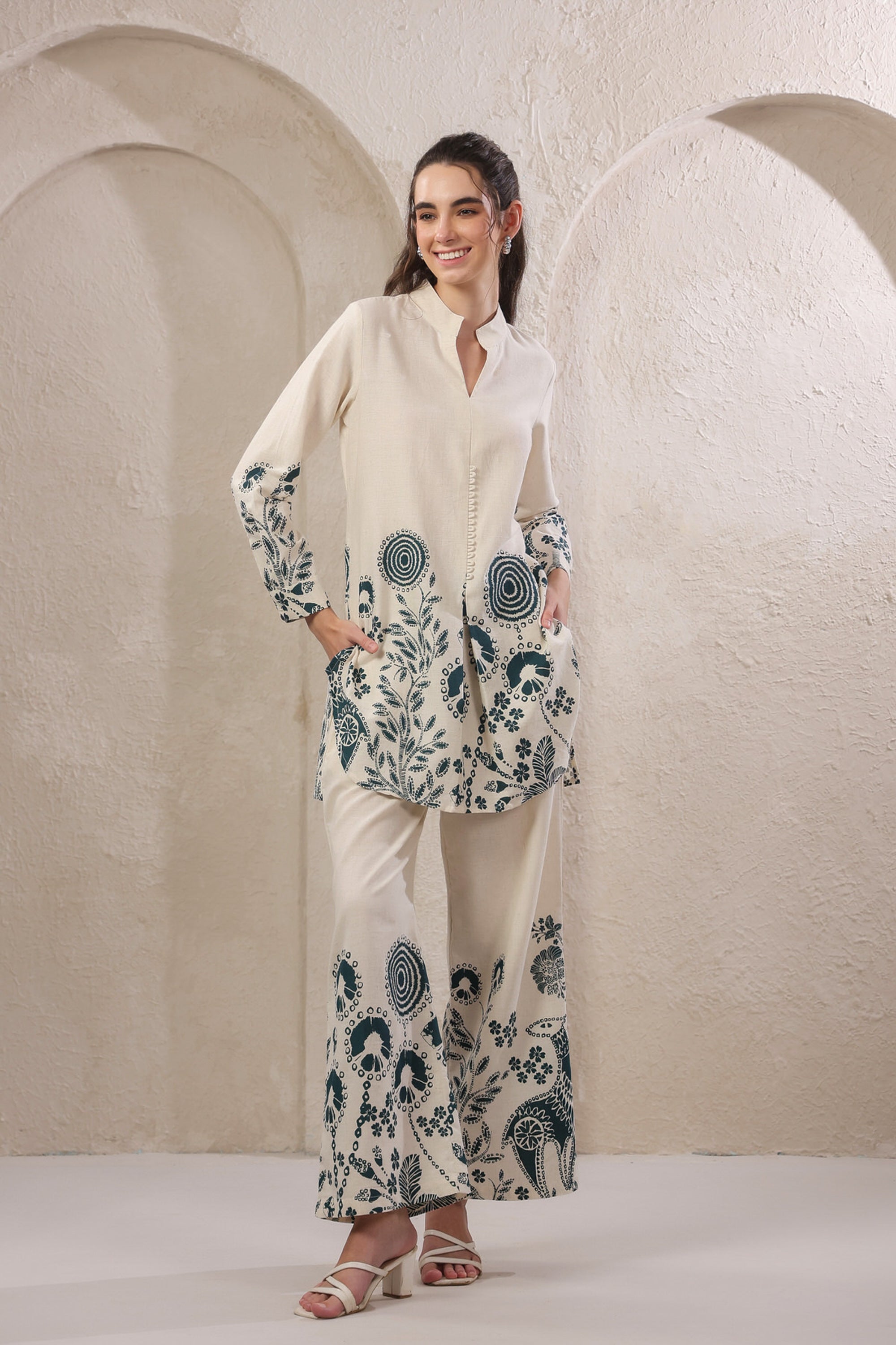 Seashell Bloom Blue Cotton Flex Co-ord Set