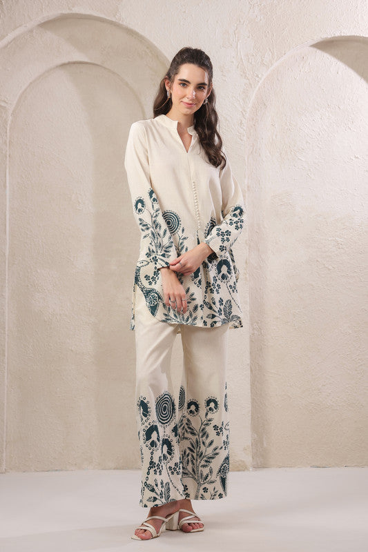 Seashell Bloom Blue Cotton Flex Co-ord Set