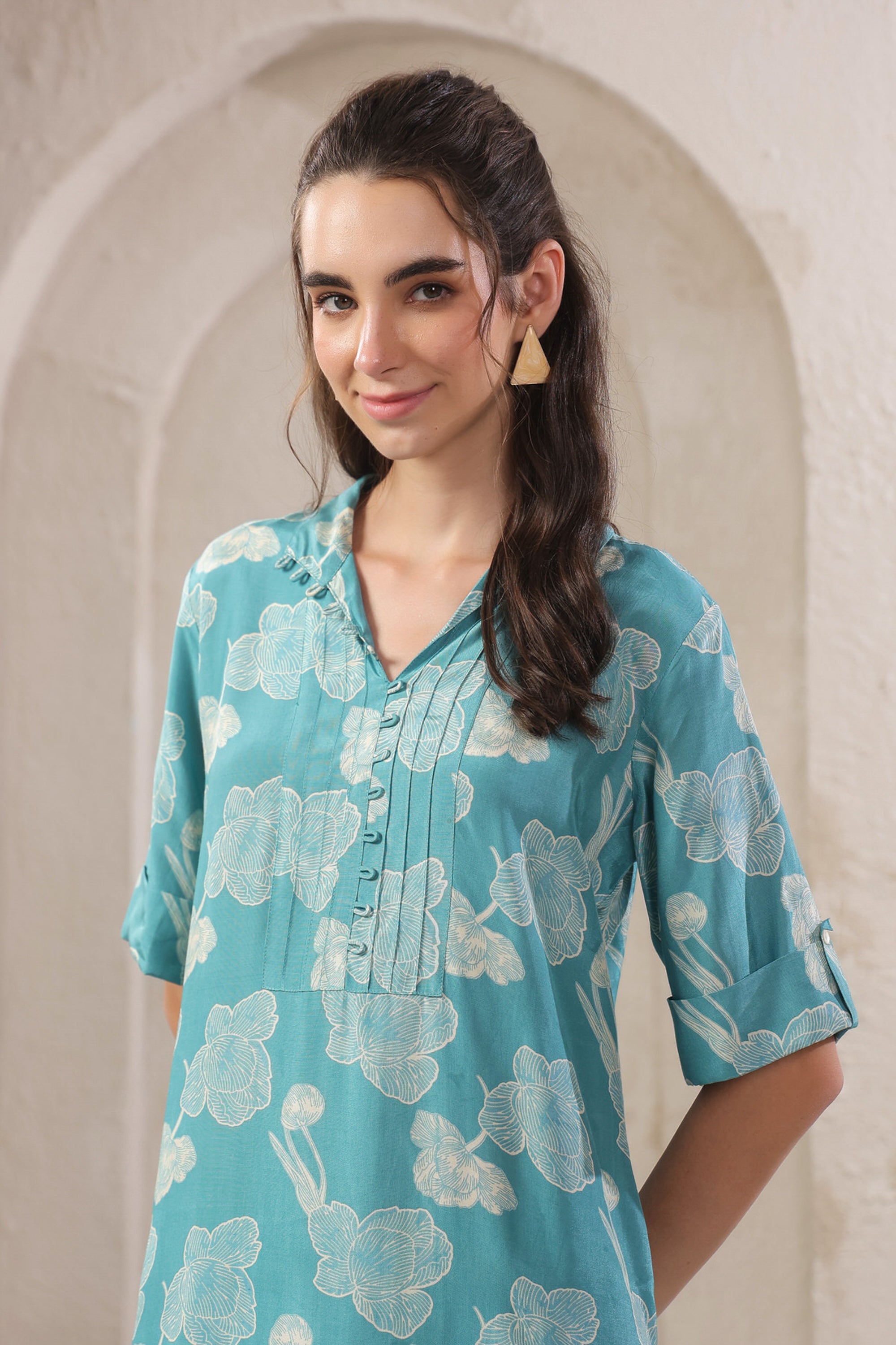 Frosted Petals Blue Russian Silk Co-ord Set