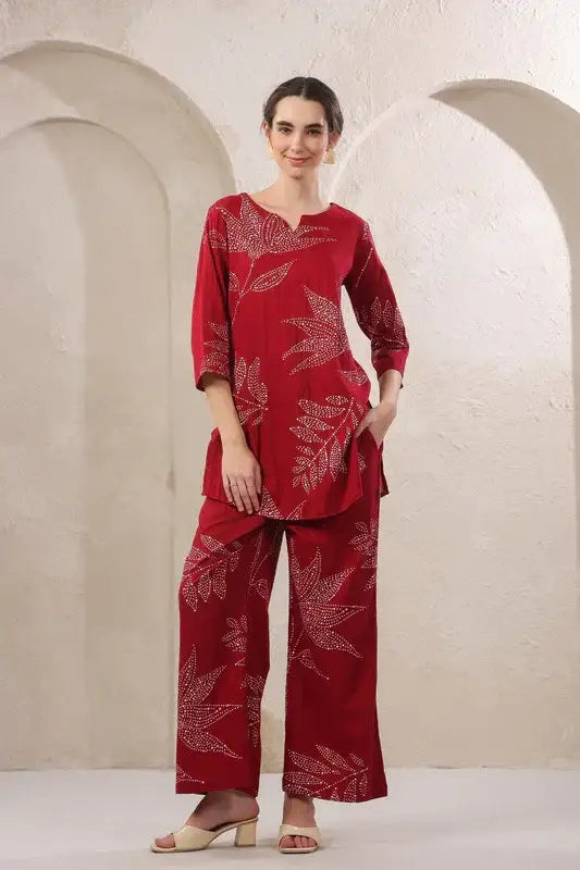 Gulmor Grace Red Cotton Co-ord Set