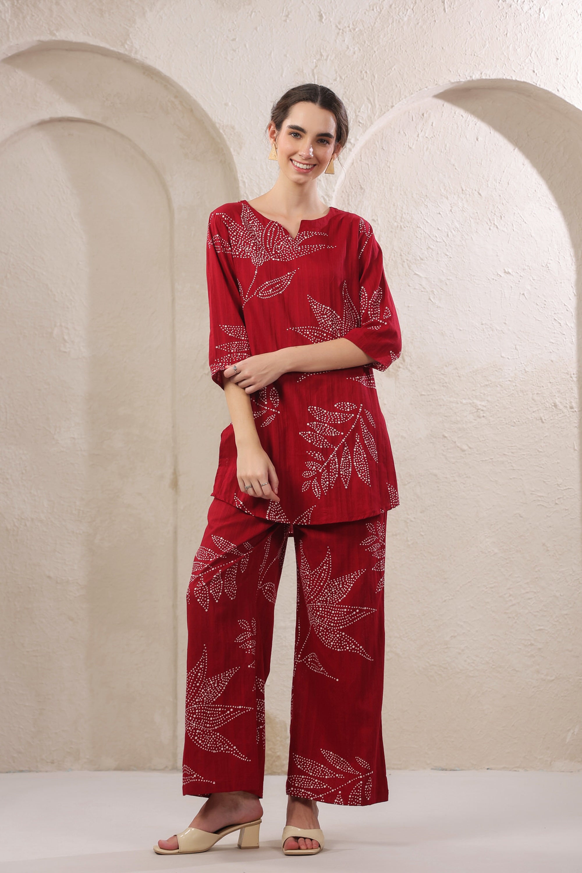 Gulmor Grace Red Printed Cotton Co-ord Set