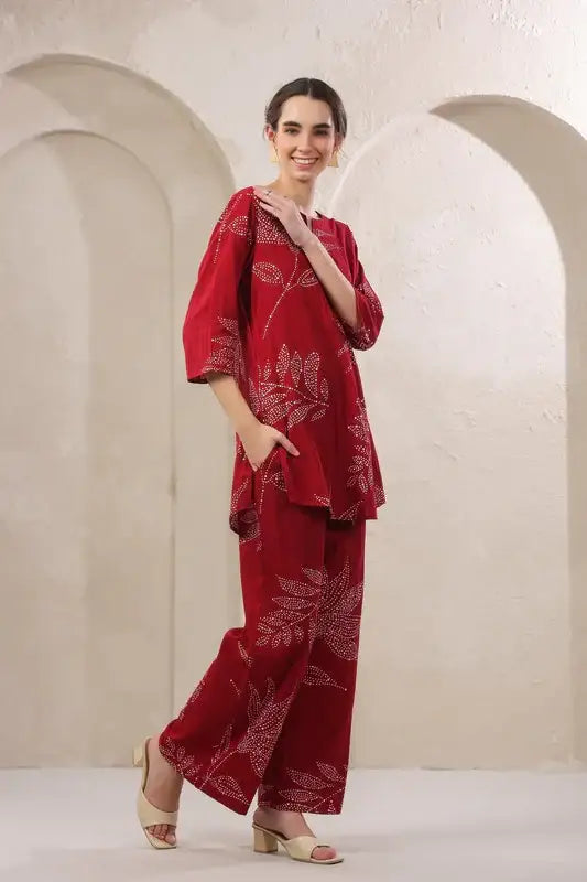 Gulmor Grace Red Cotton Co-ord Set