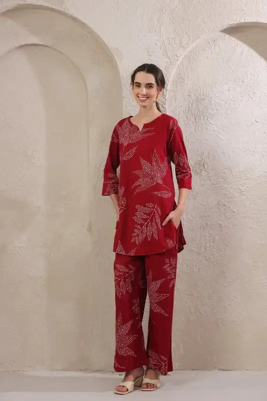 Gulmor Grace Red Cotton Co-ord Set