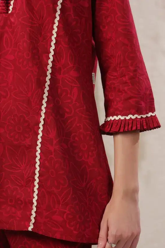 Crimson Lace Cotton Red Co-ord Set