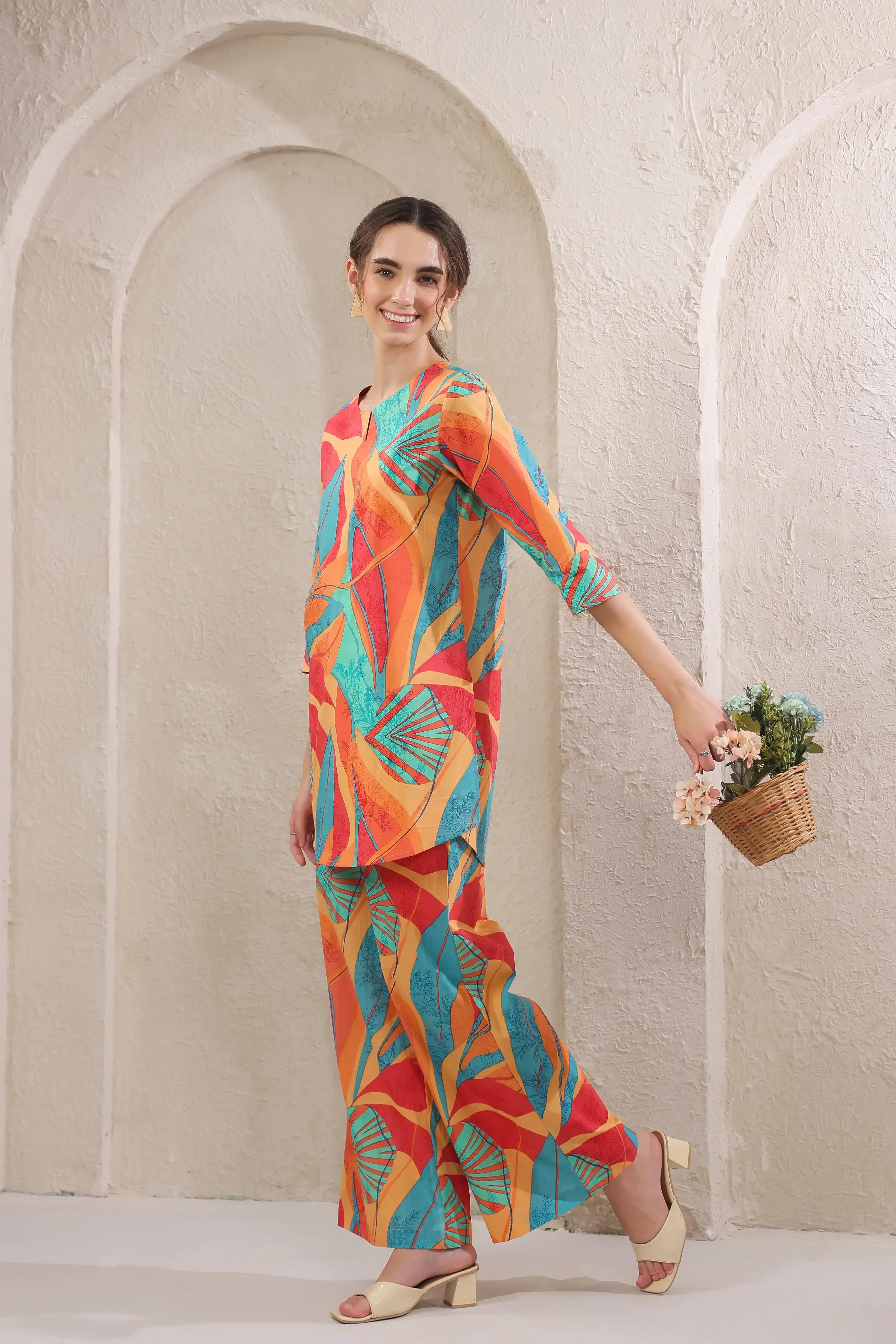 Tropical Tango Multicolour Cotton Co-ord Set