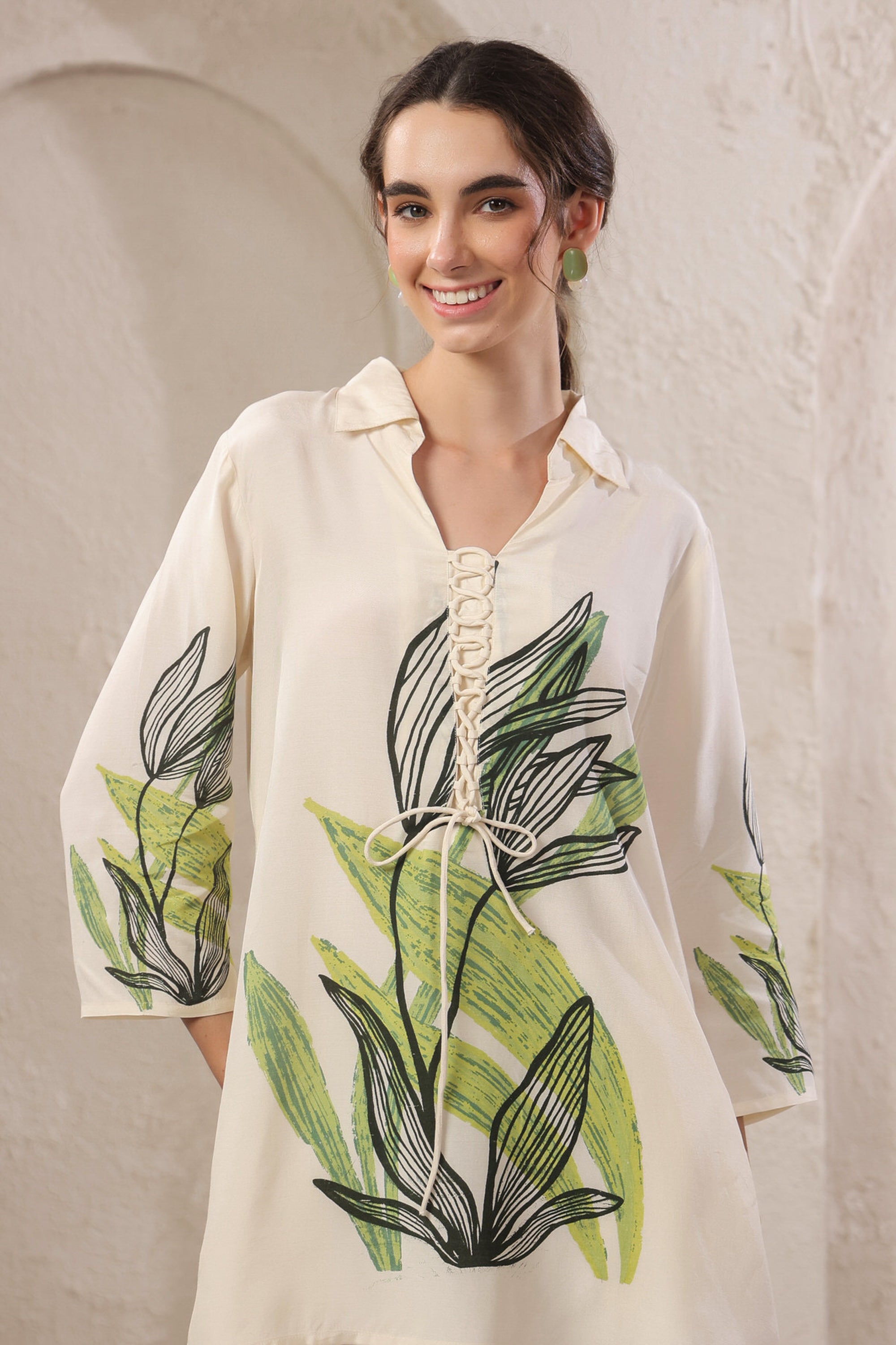 Ivory Palm Canopy Russian Silk Co-ord Set