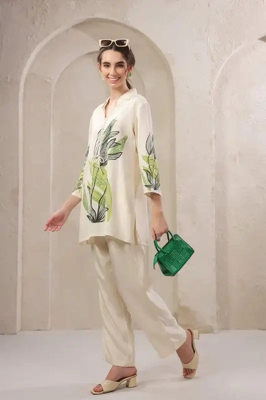 Ivory Palm Canopy Russian Silk Co-ord Set