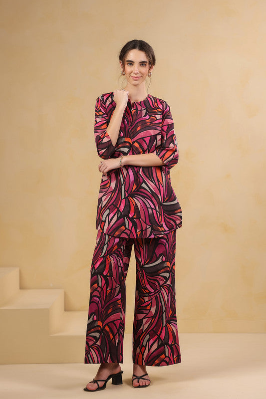 Wine Wild Swirl Multicoloured Cotton Co-ord Set