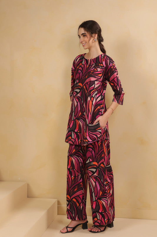 Wine Wild Swirl Multicoloured Cotton Co-ord Set