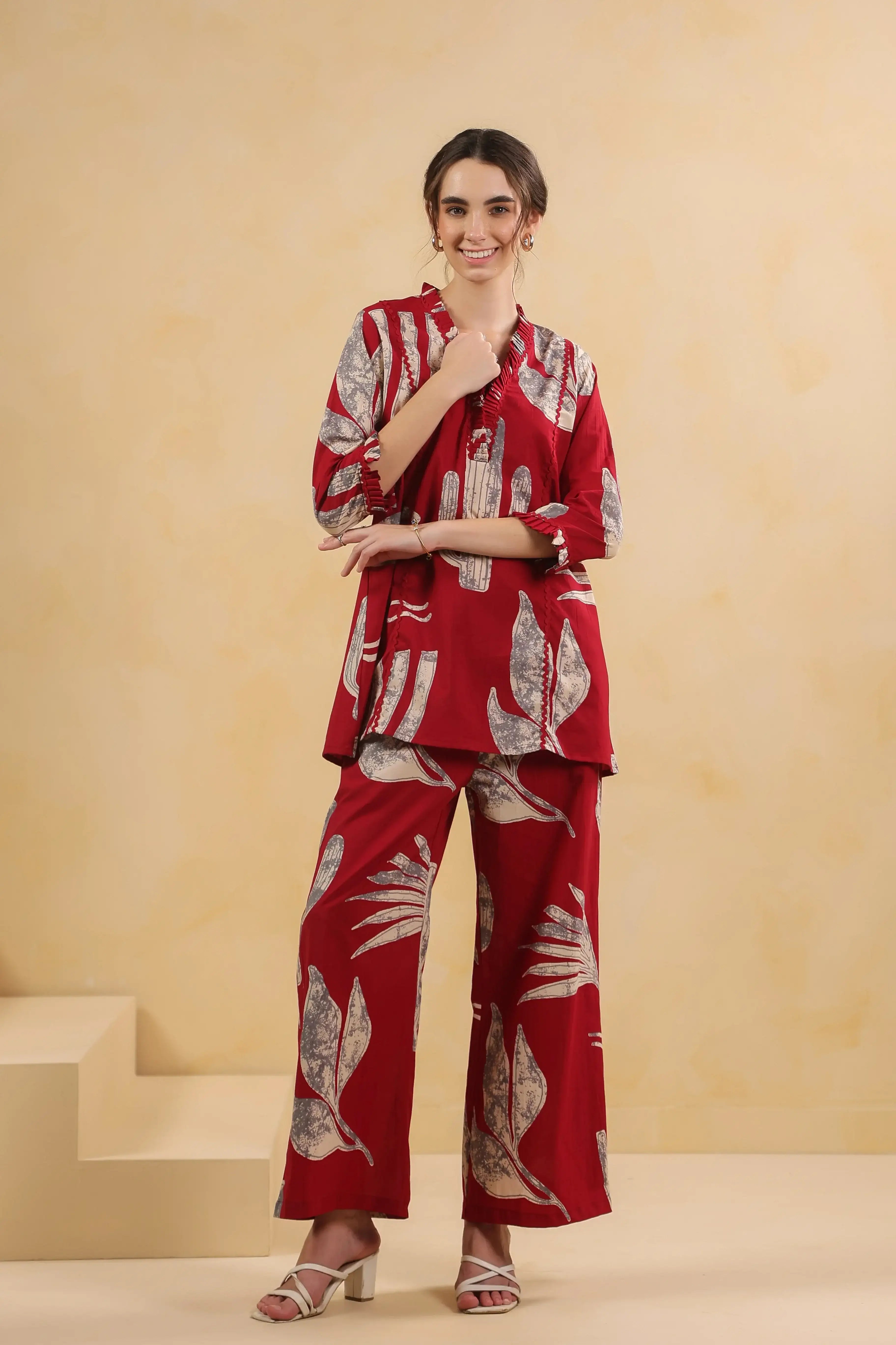 Savanna Red Cactus Cotton Red Co-ord Set