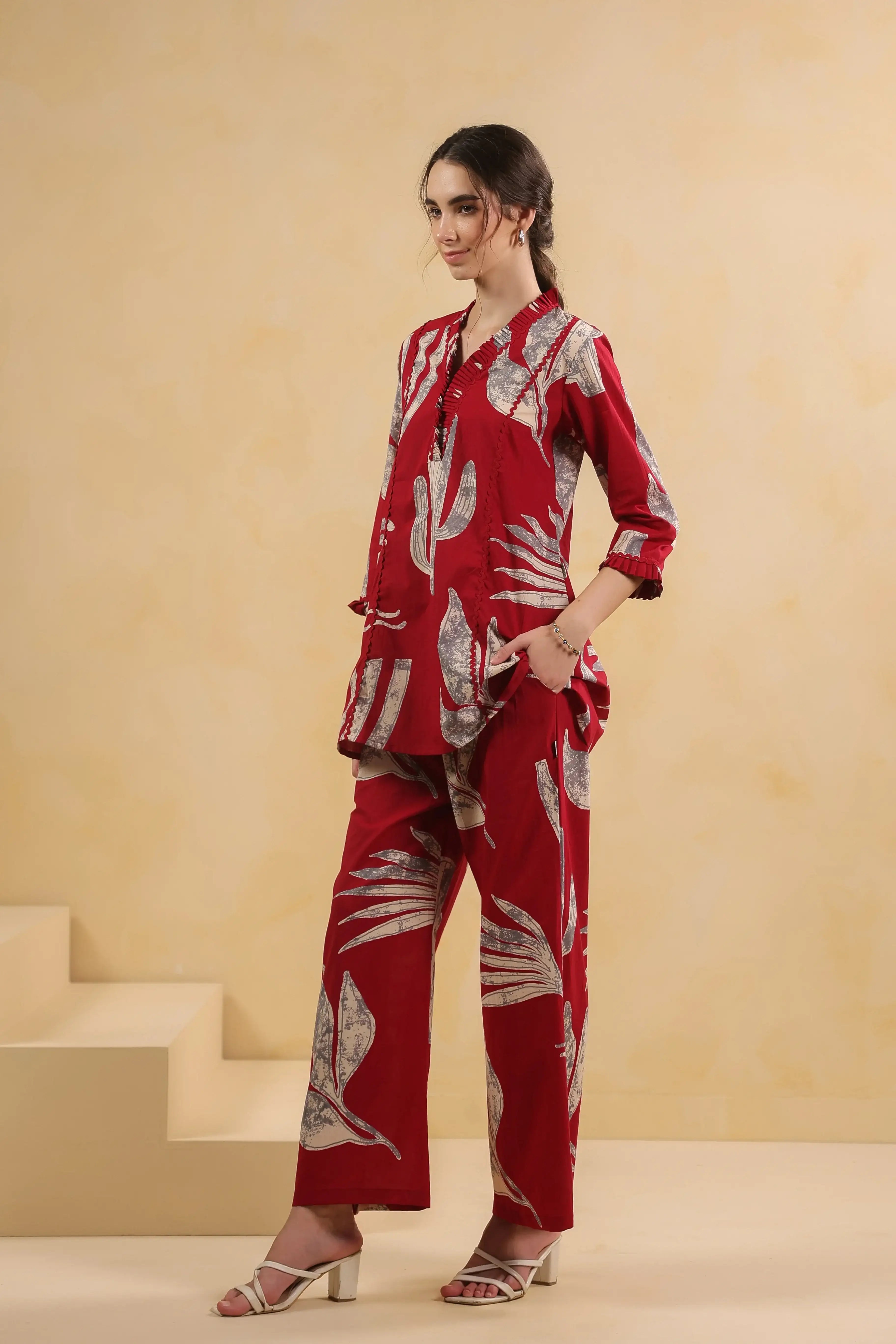 Savanna Red Cactus Cotton Red Co-ord Set