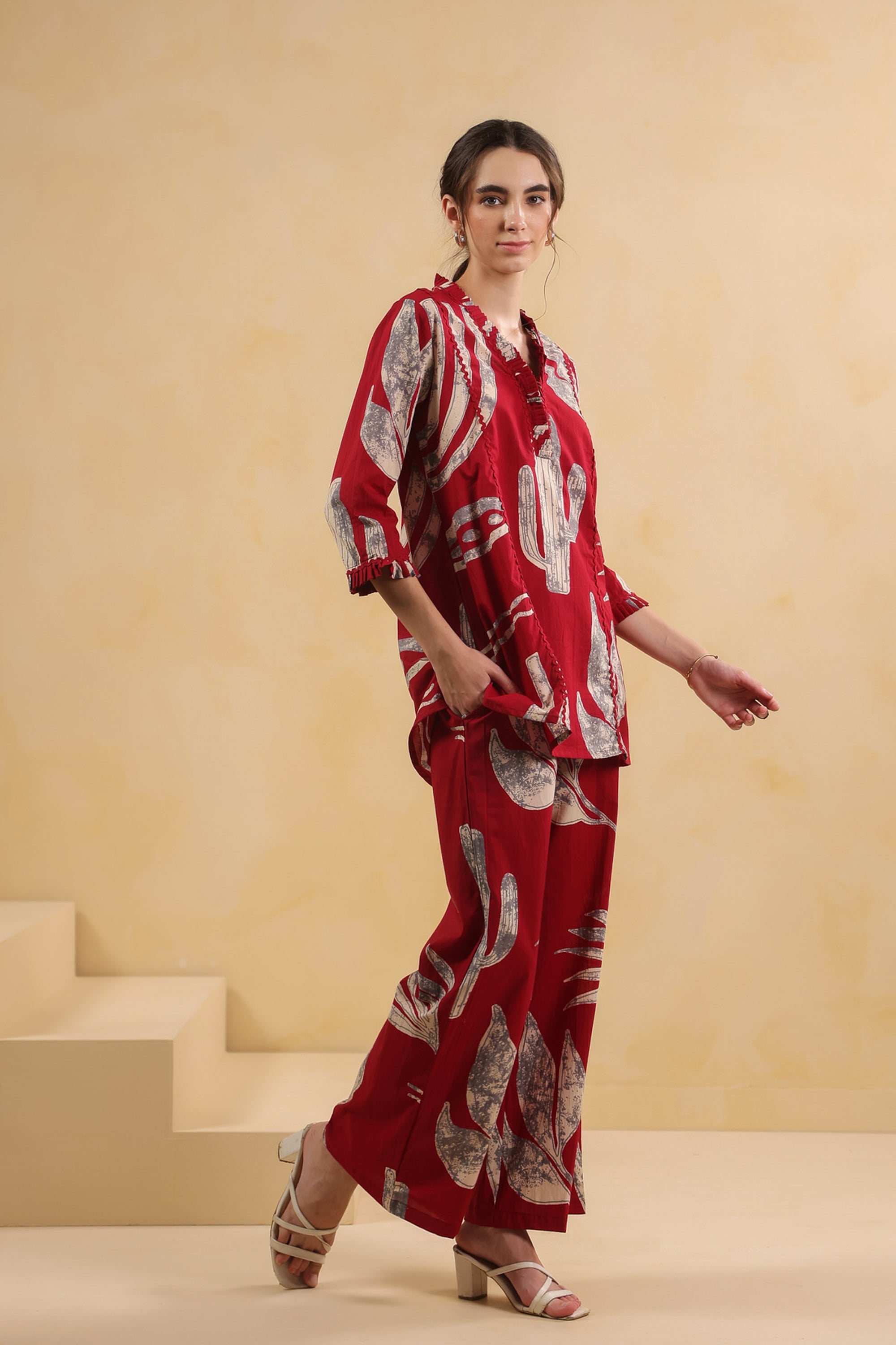 Savanna Red Cactus Cotton Co-ord Set