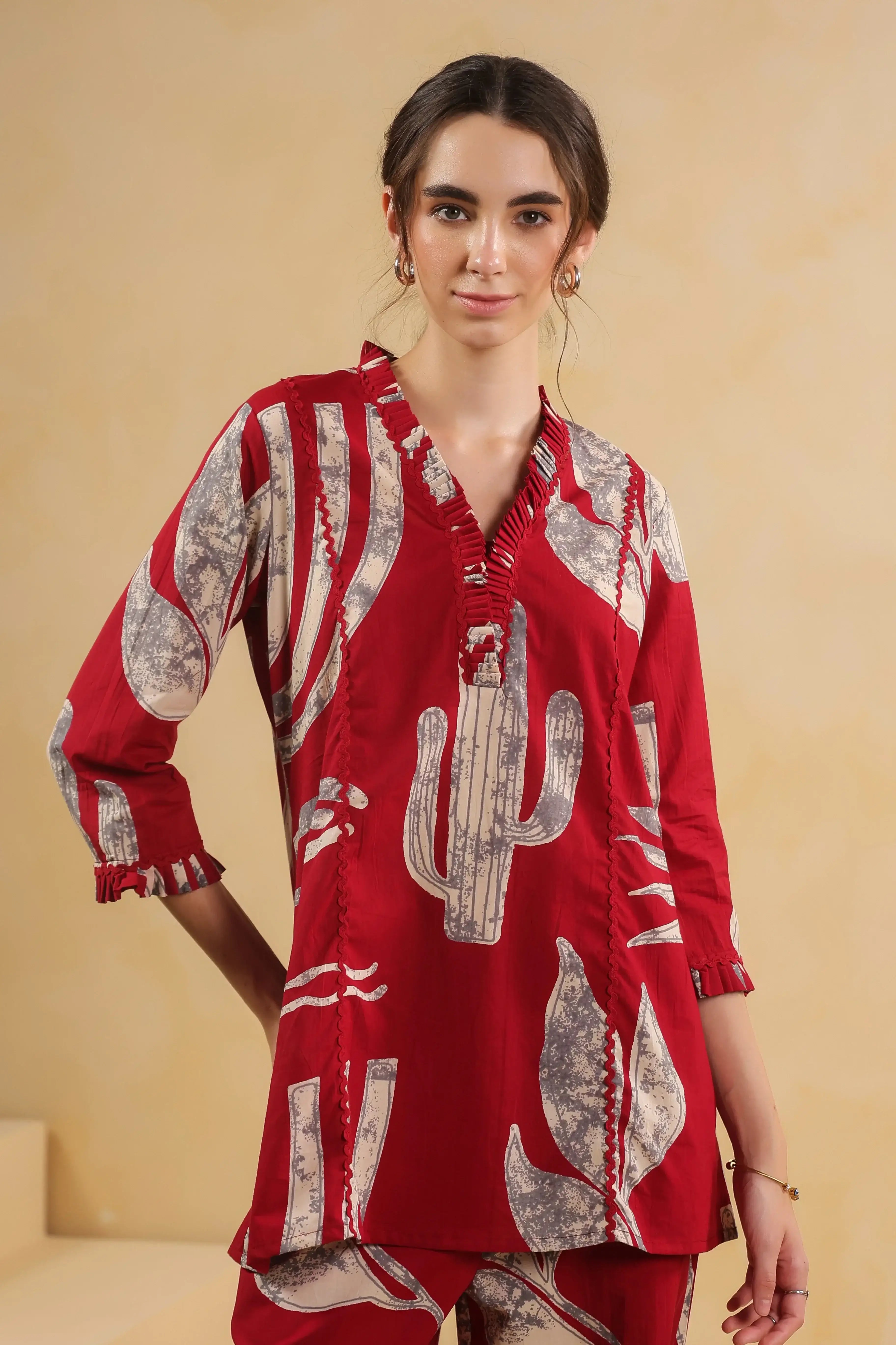 Savanna Red Cactus Cotton Red Co-ord Set