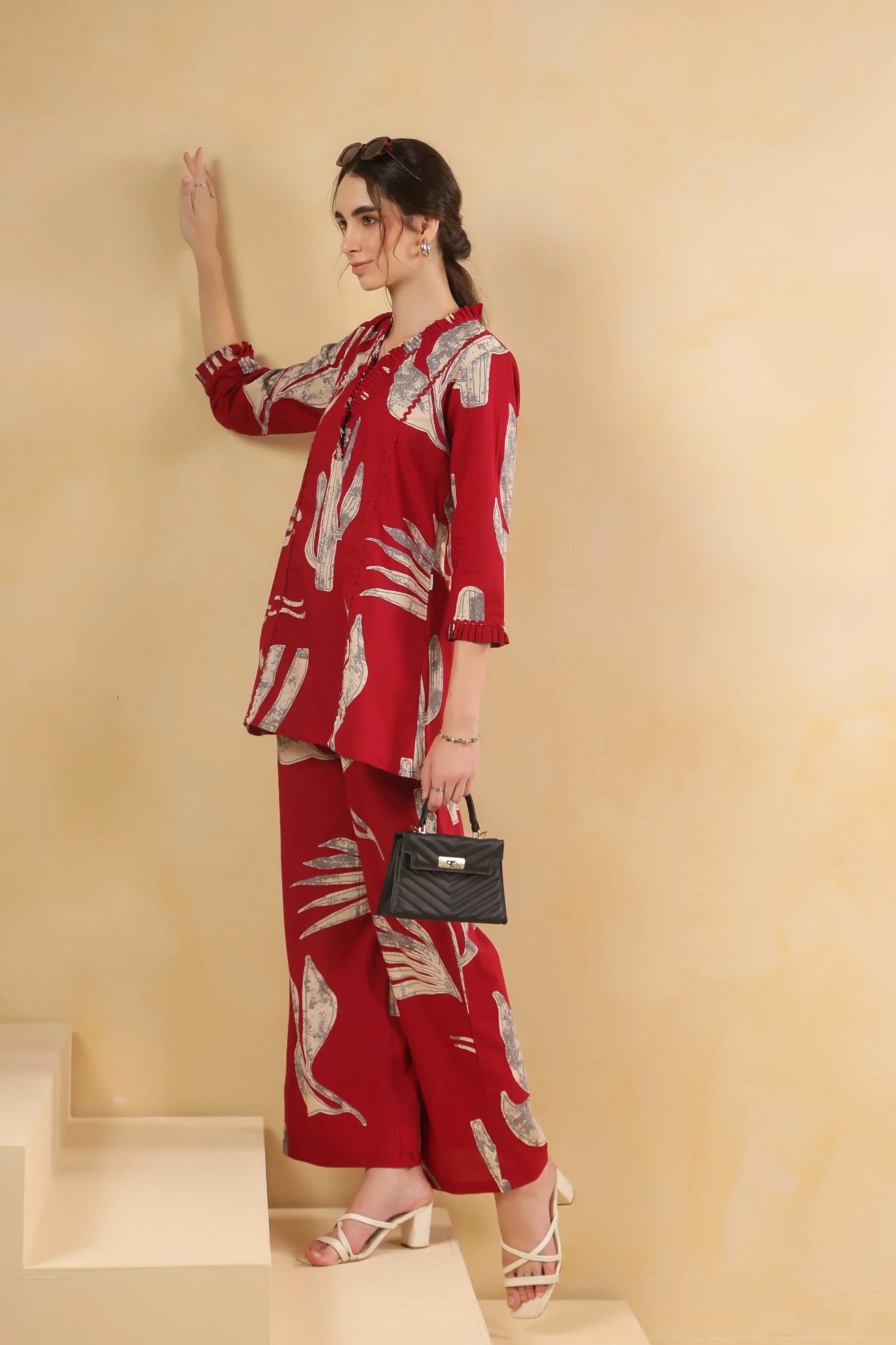 Savanna Red Cactus Cotton Red Co-ord Set