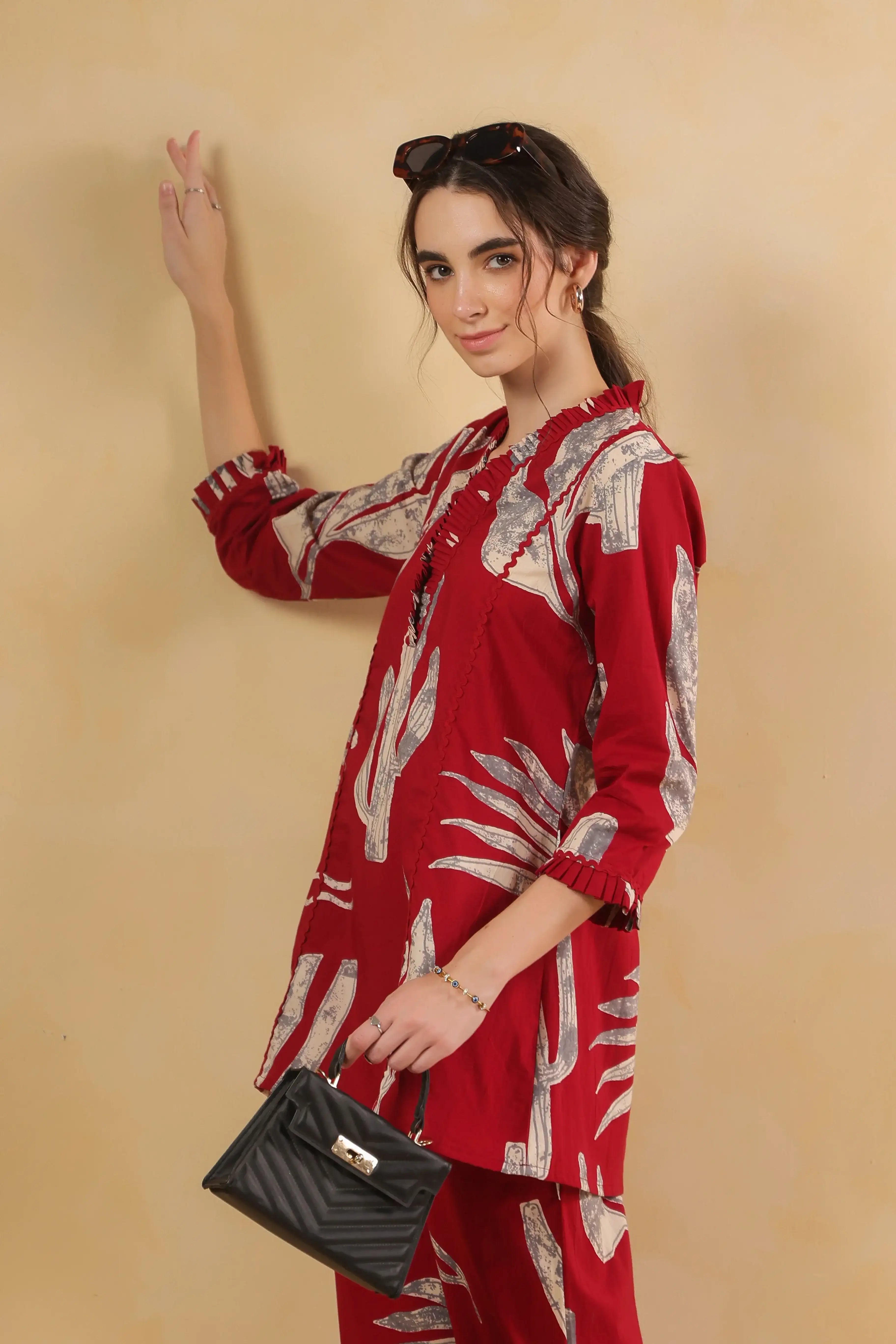 Savanna Red Cactus Cotton Red Co-ord Set