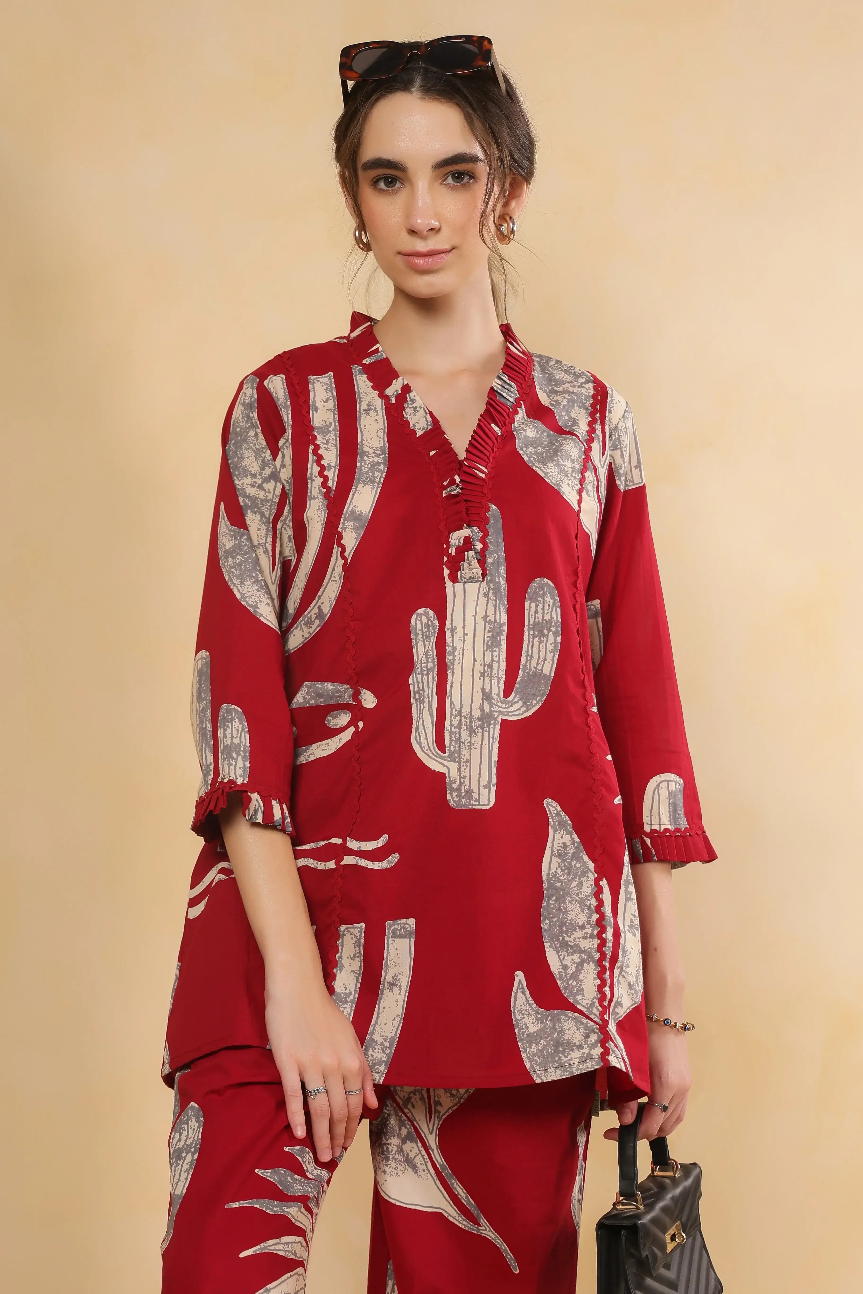 Savanna Red Cactus Cotton Red Co-ord Set