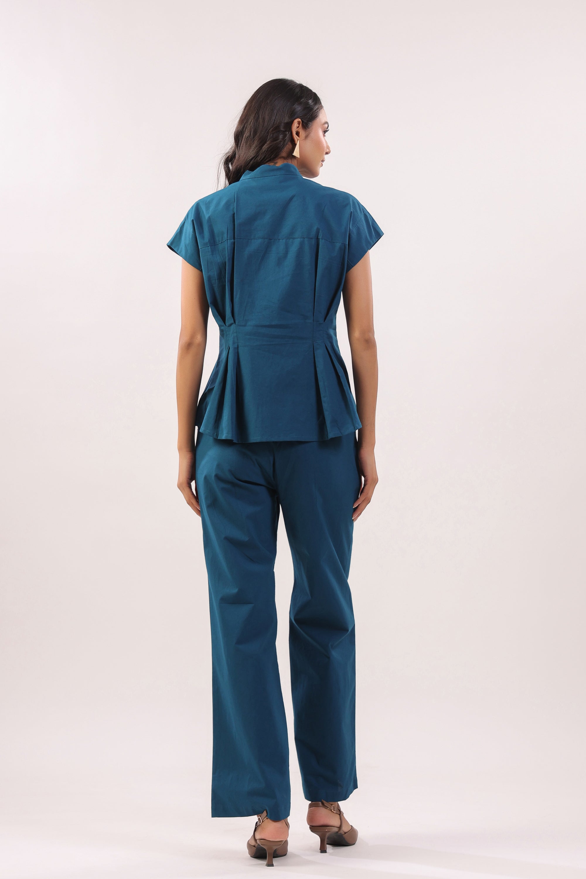 Blue Grace Solid Peplum Poplin Co-ord Set