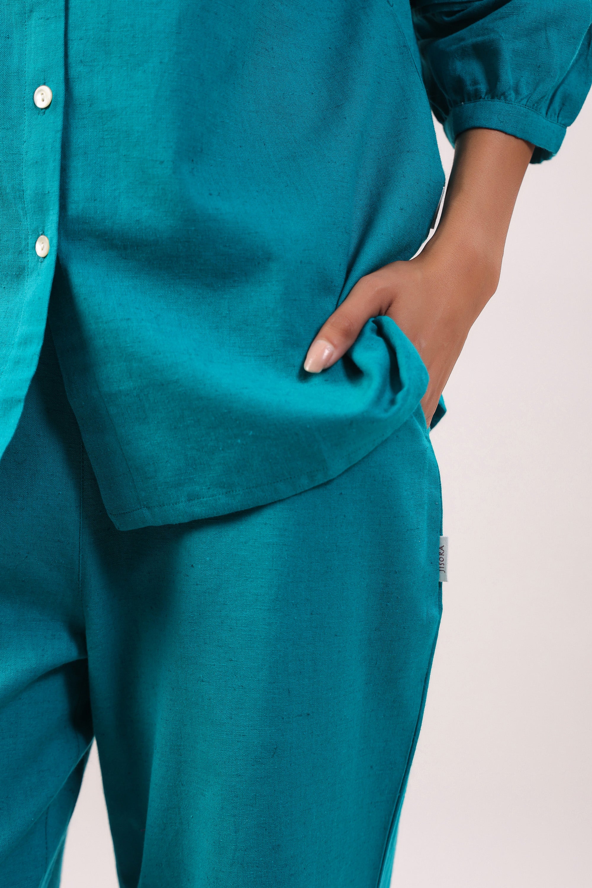 Turquoise Solid Elegance Cotton Flex Co-ord Set