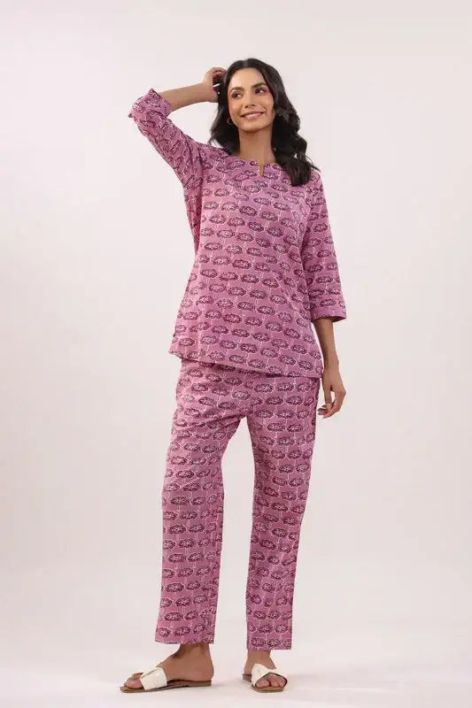 Rosé Reverie Cotton Loungewear Top Set