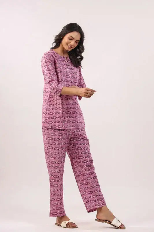 Rosé Reverie Cotton Loungewear Top Set