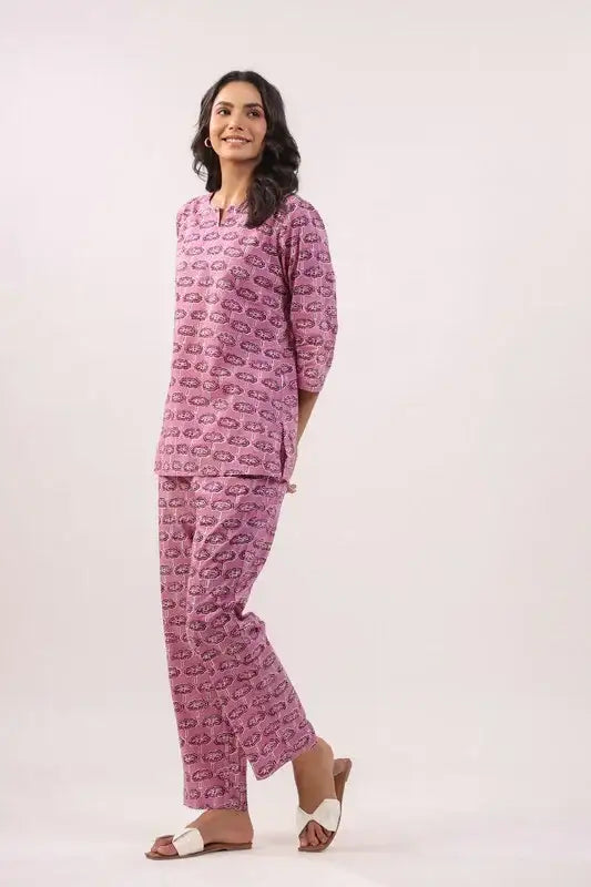 Rosé Reverie Cotton Loungewear Top Set