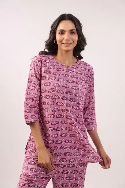Rosé Reverie Cotton Loungewear Top Set