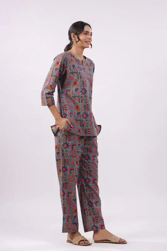 Deep Rouge Cotton Flex Loungewear Top Set