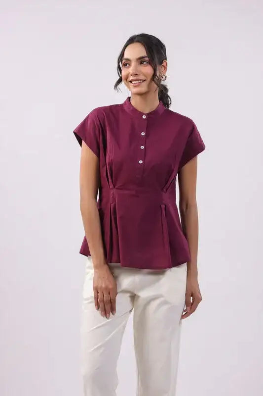 Plum Aura Peplum Cotton Top