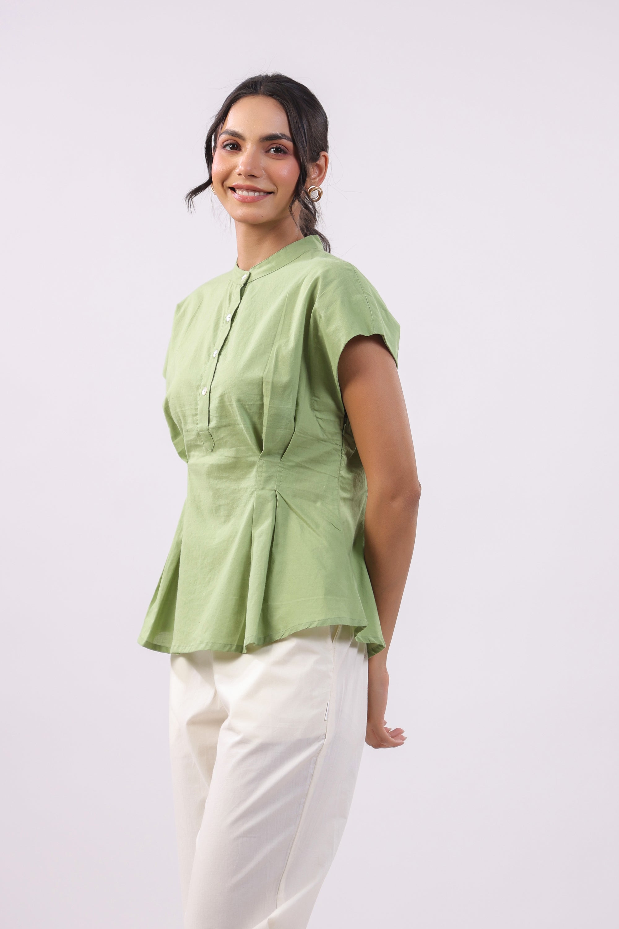 Sage Charm Peplum Cotton Top