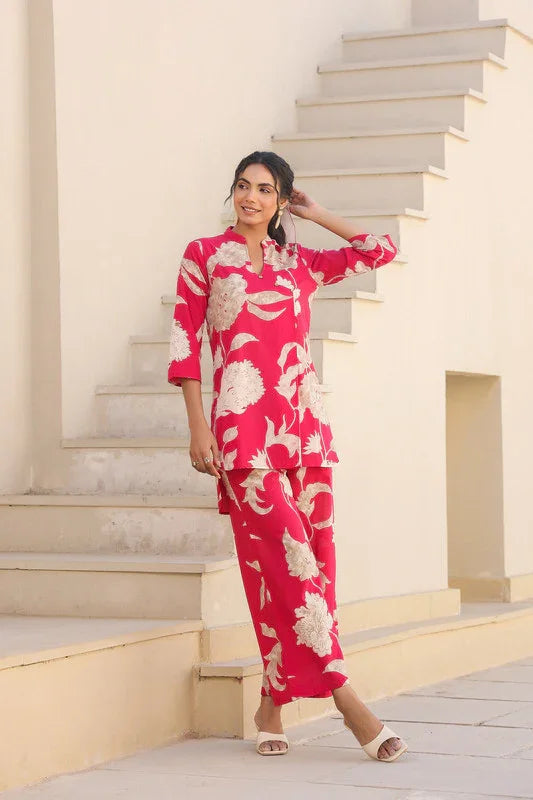 Scarlet Bloom Floral Cotton Co-Ord Set