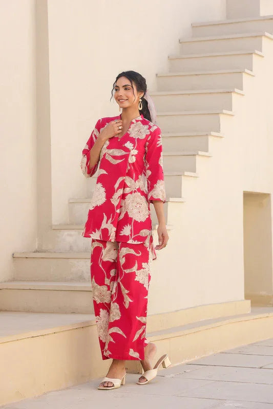 Scarlet Bloom Floral Cotton Co-Ord Set