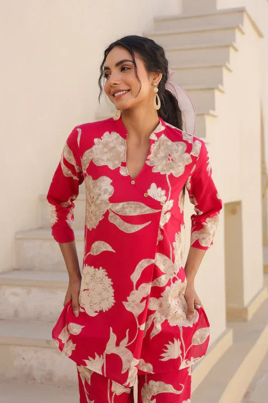 Scarlet Bloom Floral Cotton Co-Ord Set