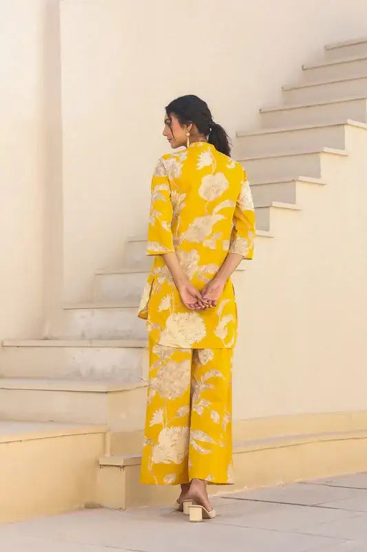 Golden Bloom Floral Cotton Co-ord Set