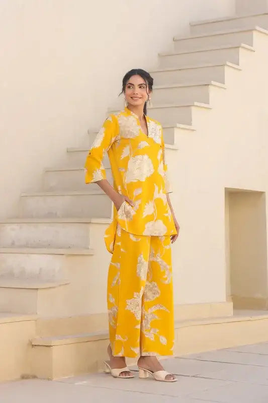 Golden Bloom Floral Cotton Co-ord Set