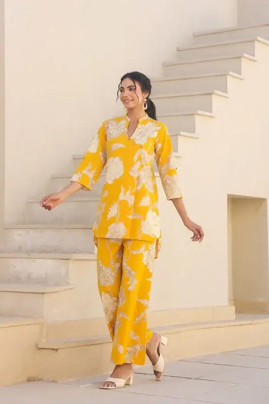 Golden Bloom Floral Cotton Co-ord Set