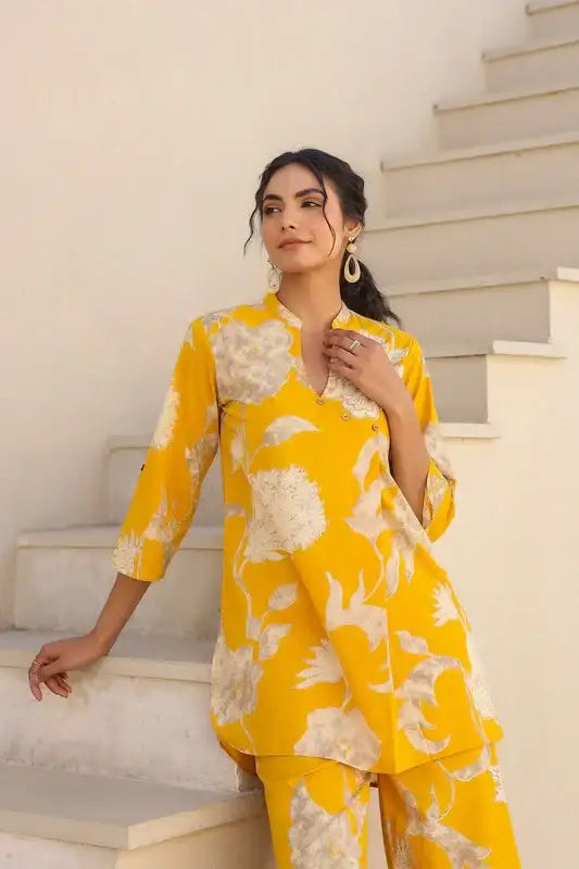 Golden Bloom Floral Cotton Co-ord Set