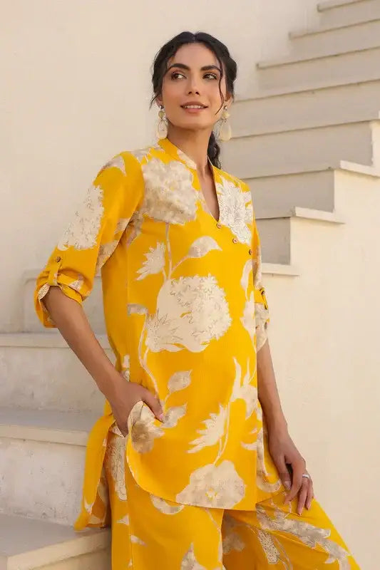 Golden Bloom Floral Cotton Co-ord Set